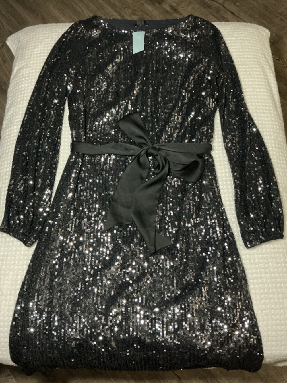 Ann Taylor Shimmering Black Sequin Long Sleeve Dress